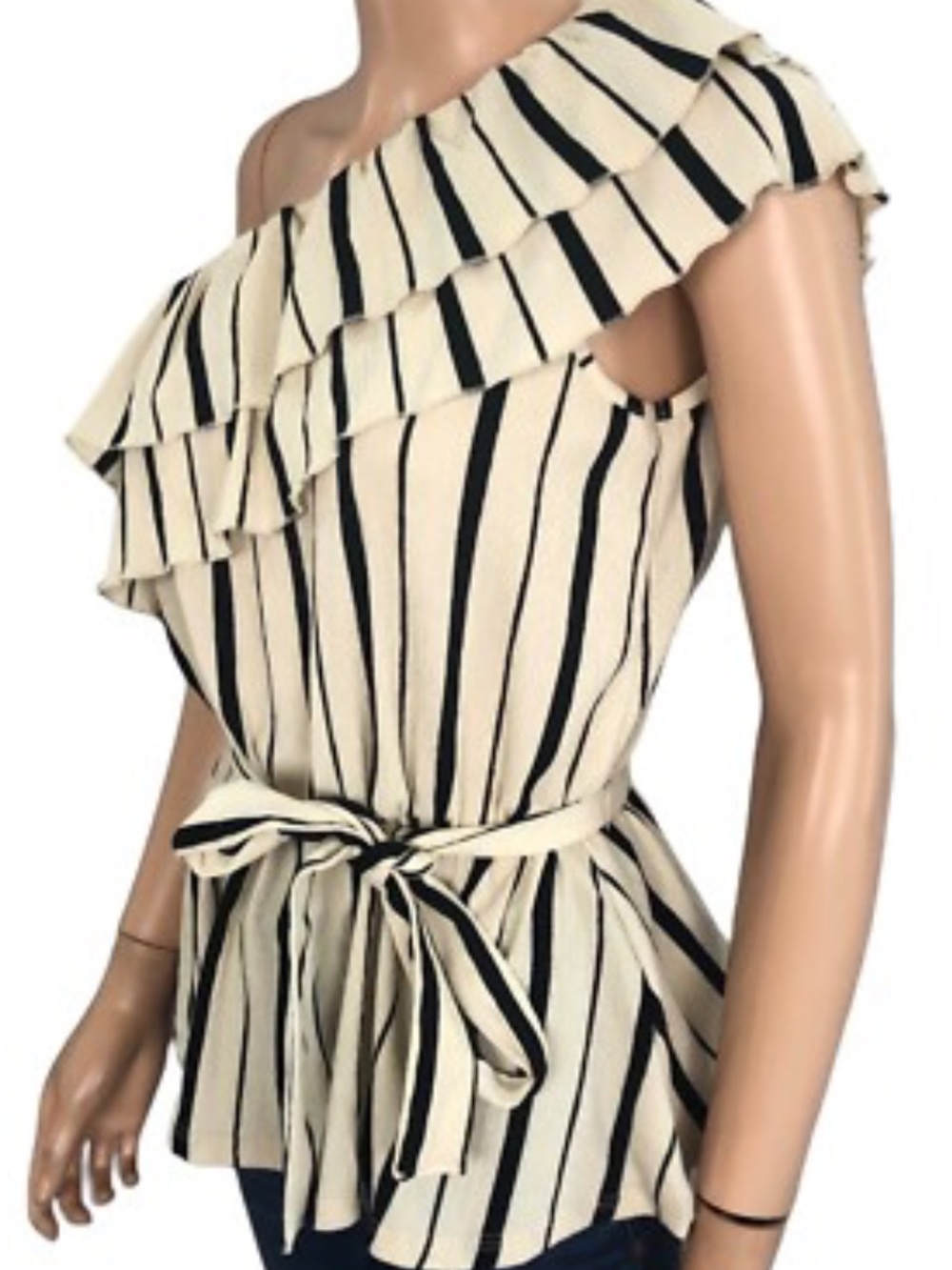 Anthropologie Maeve Rita One Shoulder Tank x-Small Peplum Striped Ruffle Preppy